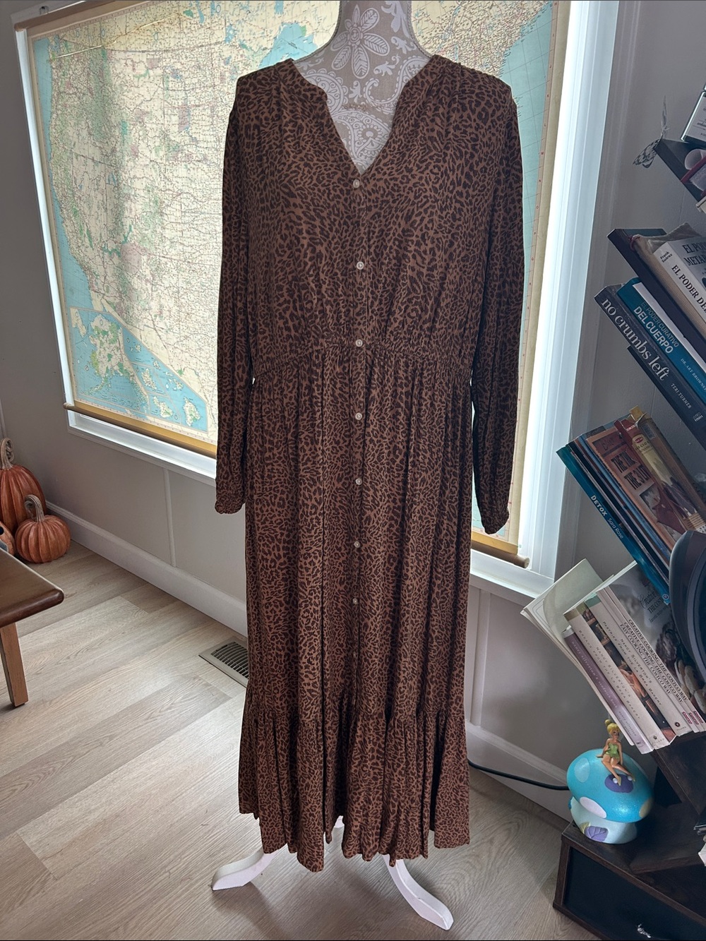 Style & Co. Brown Leopard Print Button-Front Maxi Dress